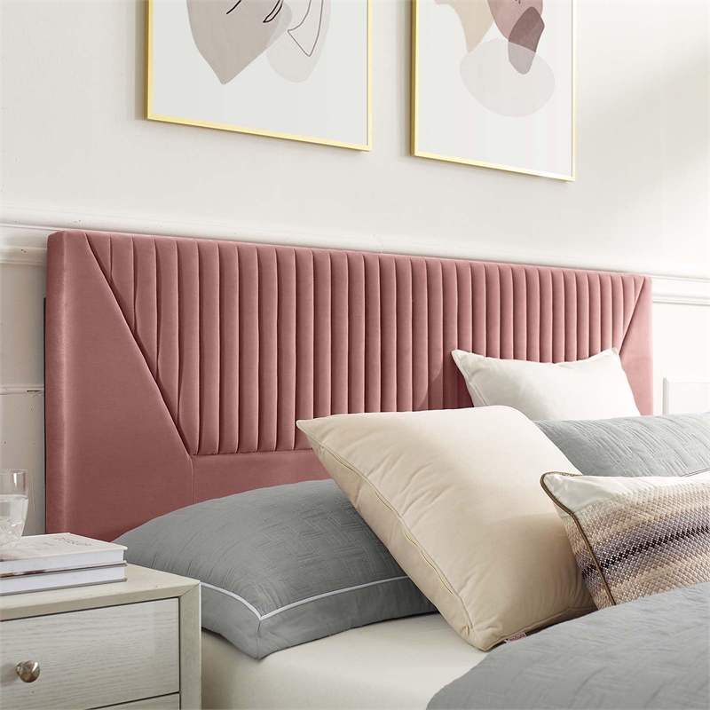 Maklaine Channel Tufted Velvet King Platform Bed in Dusty Rose Finish