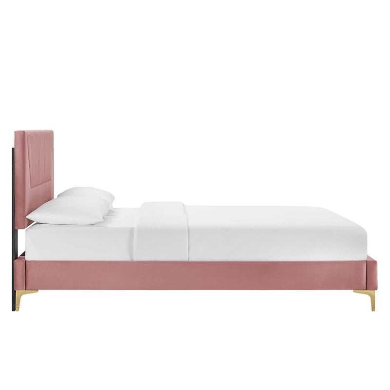 Maklaine Channel Tufted Velvet King Platform Bed in Dusty Rose Finish