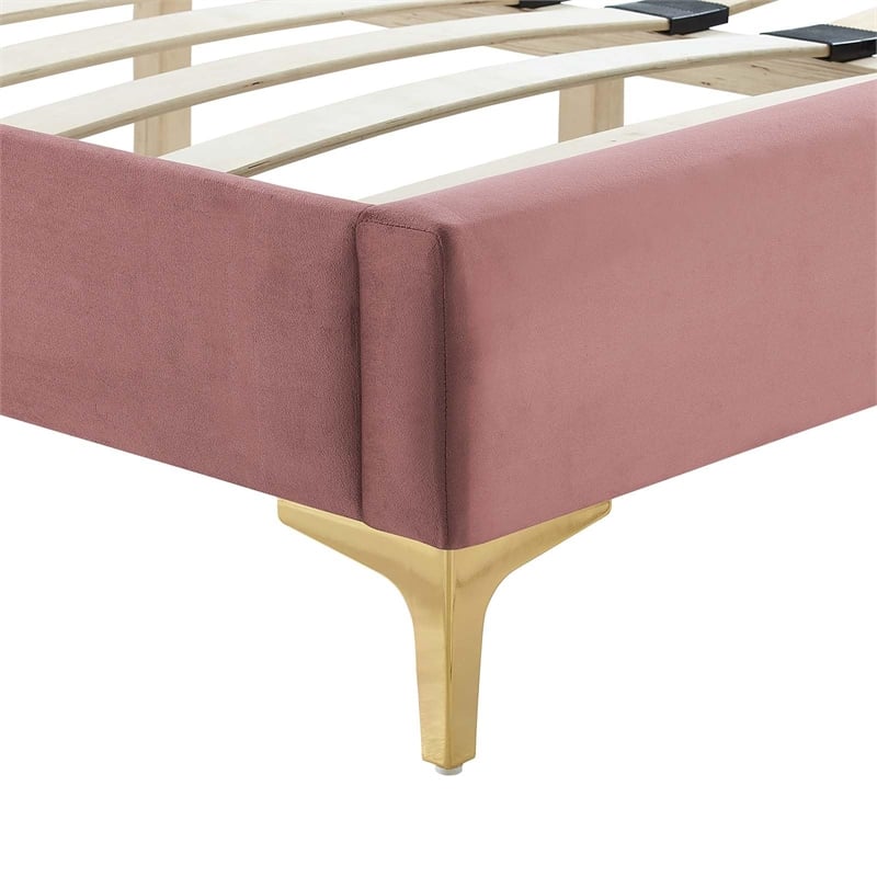 Maklaine Channel Tufted Velvet King Platform Bed in Dusty Rose Finish