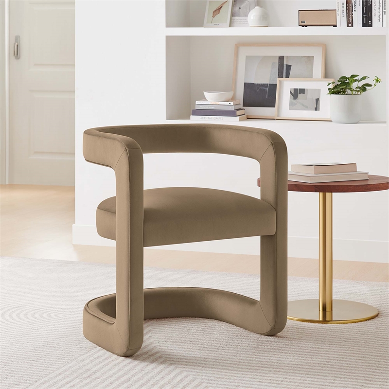 Maklaine Contemporary Performance Velvet Dining Chair in Taupe
