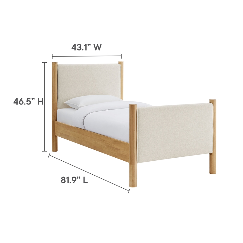 Maklaine Contemporary Wooden Bed Frame Upholstered Platform Bed in Ivory Oak