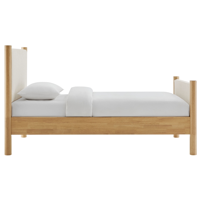 Maklaine Contemporary Wooden Bed Frame Upholstered Platform Bed in Ivory Oak