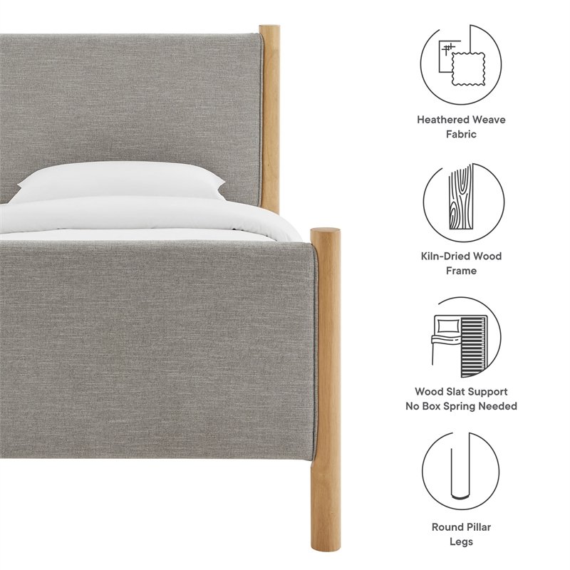Maklaine Heathered Weave Fabric Upholstered Twin Platform Bed in Wheat Oak