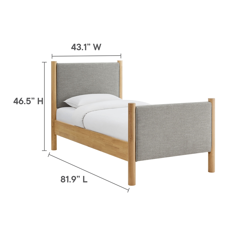 Maklaine Heathered Weave Fabric Upholstered Twin Platform Bed in Wheat Oak