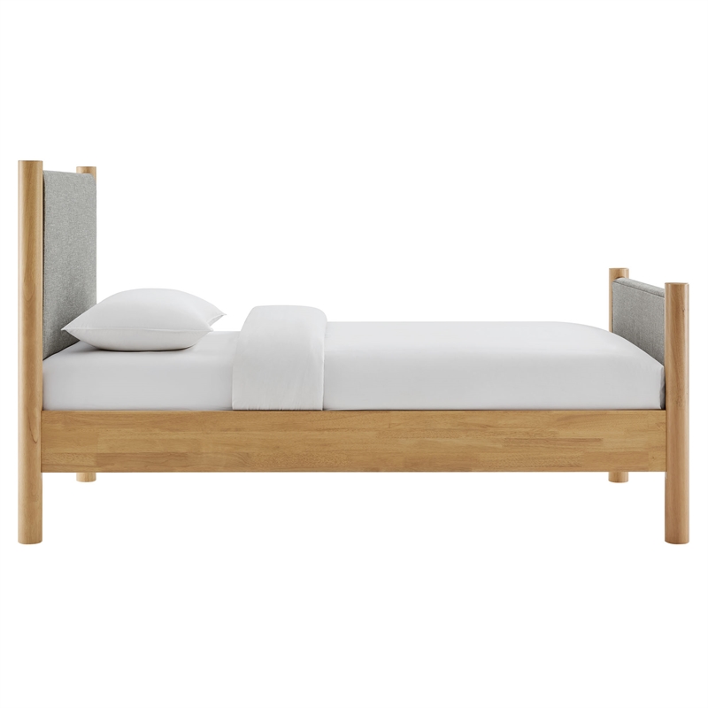 Maklaine Heathered Weave Fabric Upholstered Twin Platform Bed in Wheat Oak