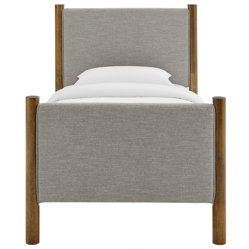 Maklaine Heathered Weave Fabric Upholstered Twin Platform Bed - Wheat Walnut