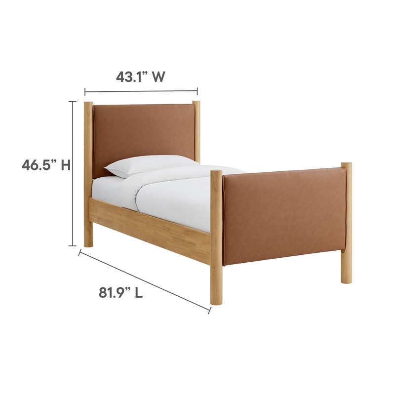 Maklaine Contemporary Wooden Bed Frame Upholstered Platform Bed in Tan Oak