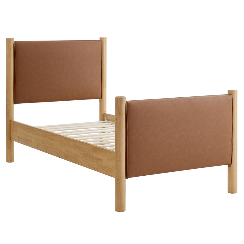 Maklaine Contemporary Wooden Bed Frame Upholstered Platform Bed in Tan Oak
