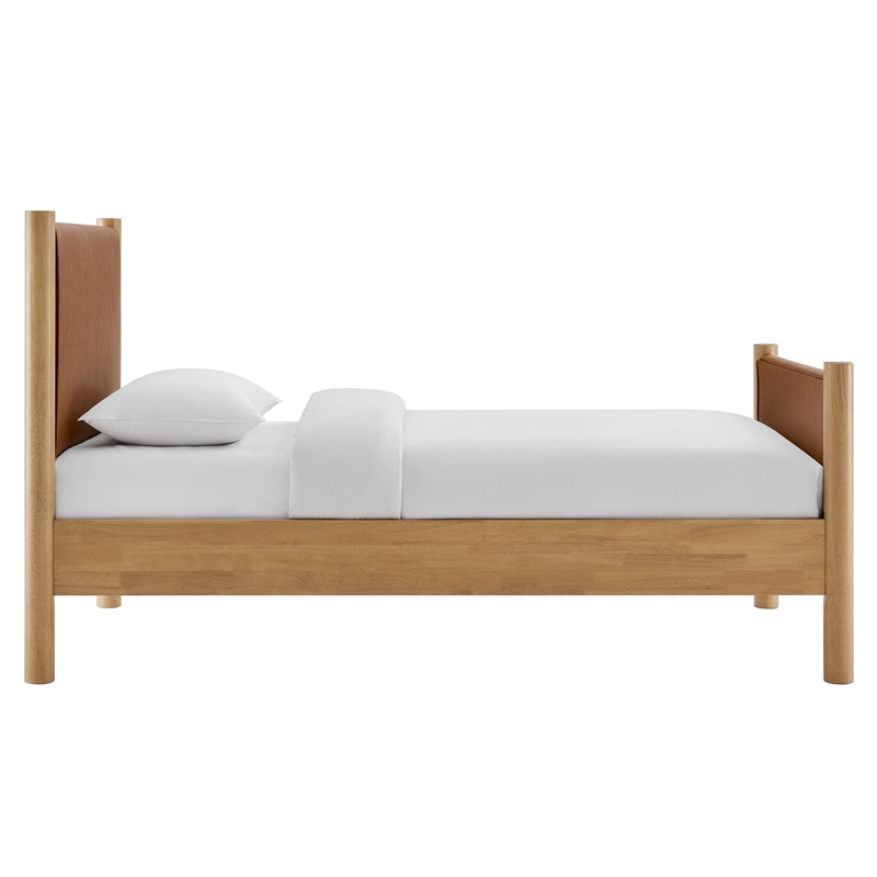 Maklaine Contemporary Wooden Bed Frame Upholstered Platform Bed in Tan Oak
