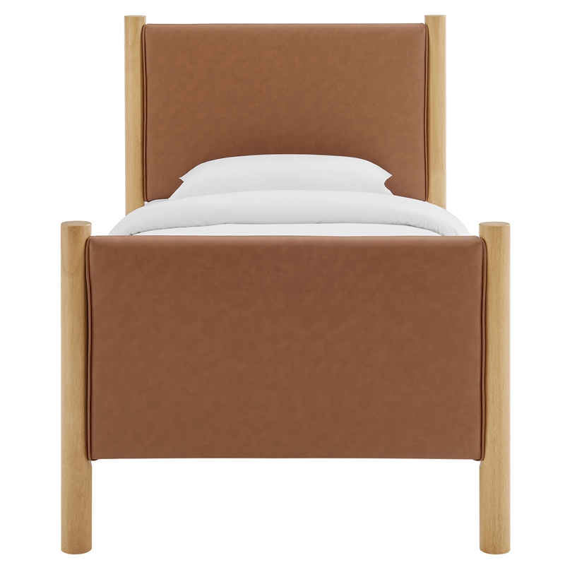 Maklaine Contemporary Wooden Bed Frame Upholstered Platform Bed in Tan Oak