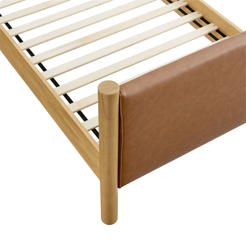 Maklaine Contemporary Wooden Bed Frame Upholstered Platform Bed in Tan Oak
