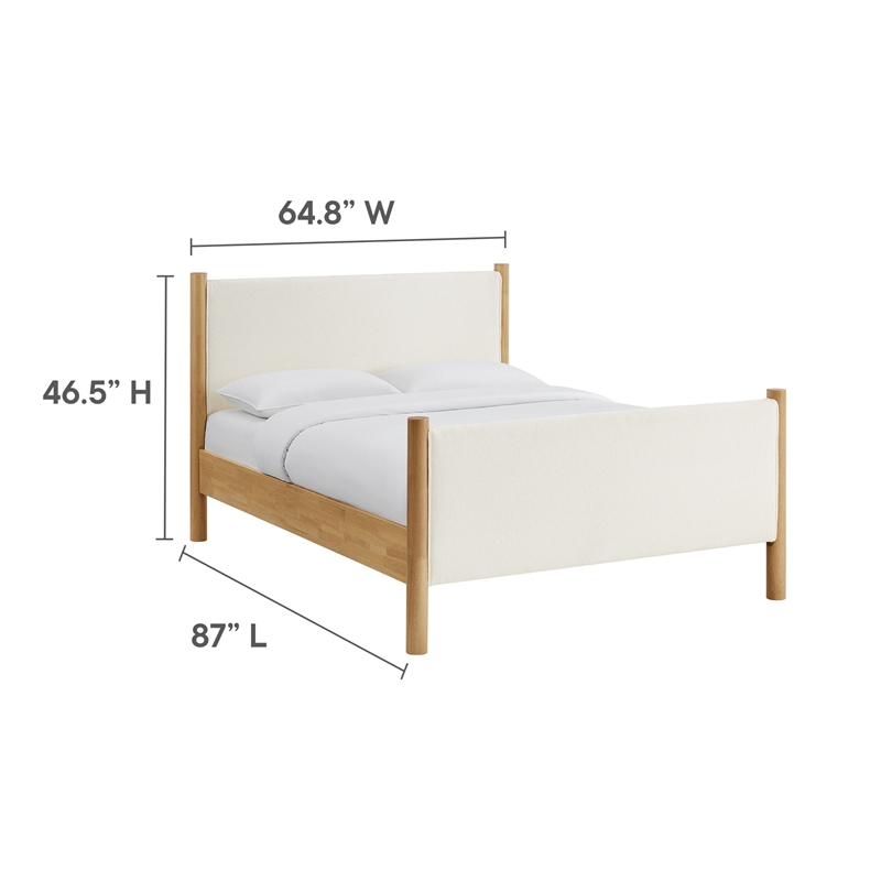 Maklaine Queen Size Boucle Upholstered Platform Bed in Feather Oak