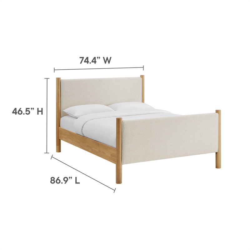 Maklaine Contemporary Wooden Bed Frame Upholstered Platform Bed in Ivory Oak