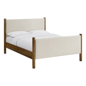 Maklaine Contemporary Upholstered Platform Bed in Ivory Walnut