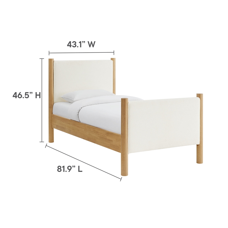 Maklaine Boucle Fabric Upholstered Twin Platform Bed in Feather Oak