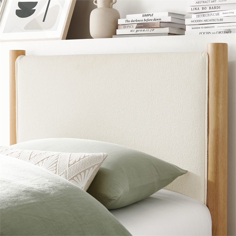 Maklaine Boucle Fabric Upholstered Twin Platform Bed in Feather Oak