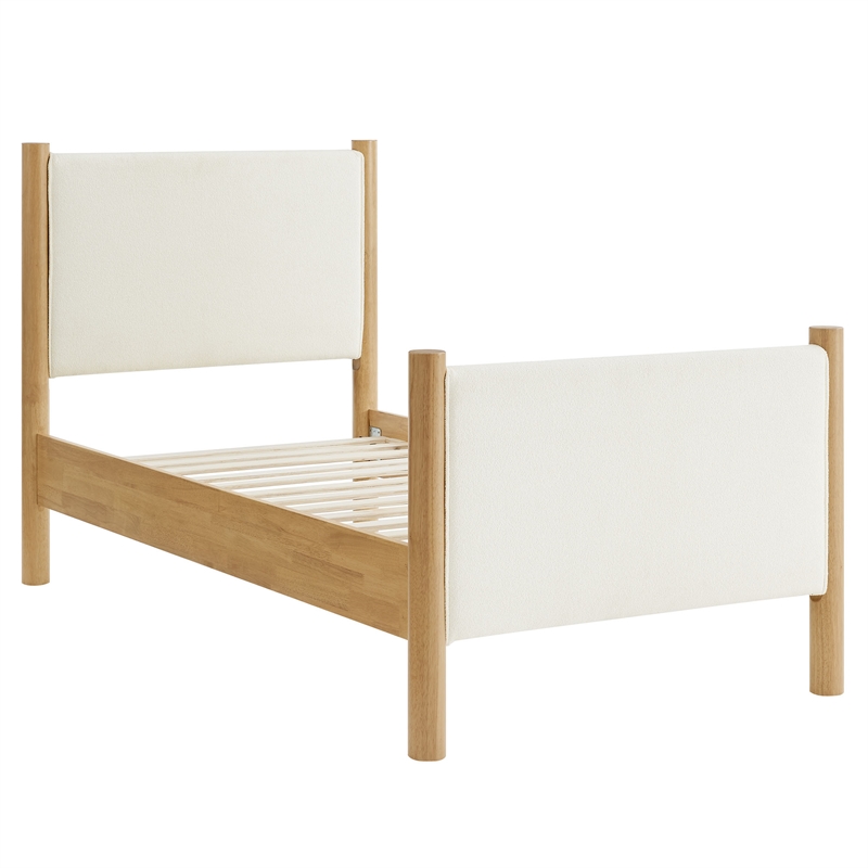 Maklaine Boucle Fabric Upholstered Twin Platform Bed in Feather Oak
