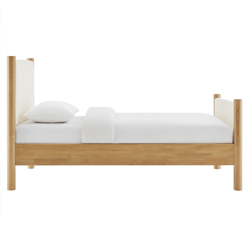 Maklaine Boucle Fabric Upholstered Twin Platform Bed in Feather Oak
