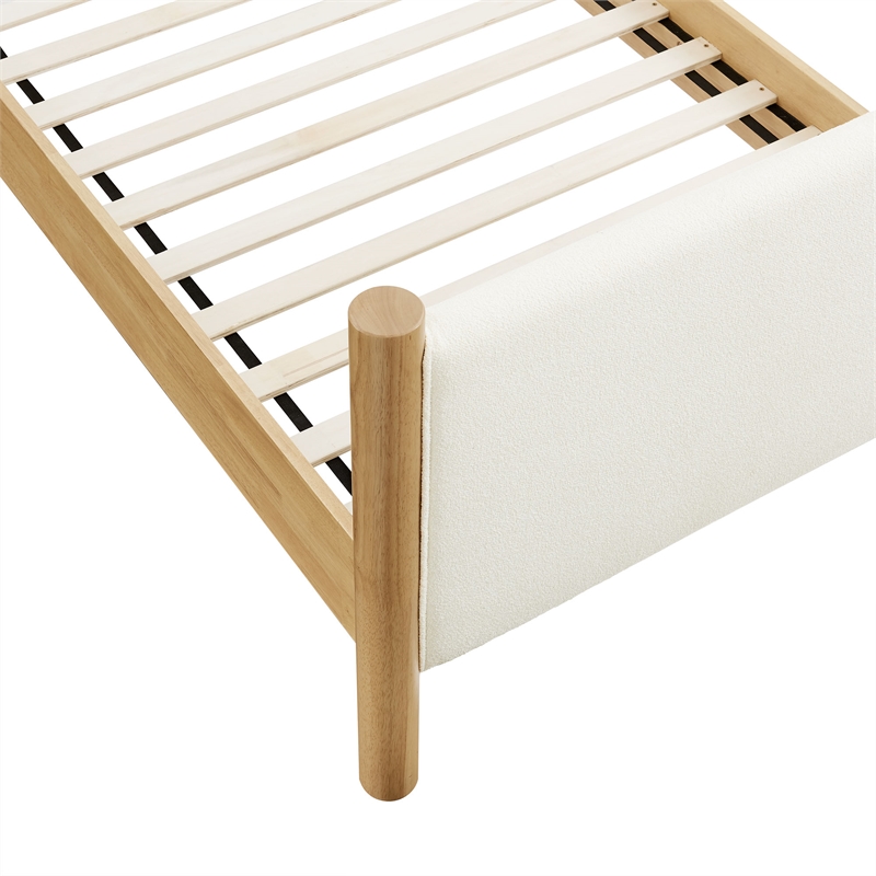 Maklaine Boucle Fabric Upholstered Twin Platform Bed in Feather Oak
