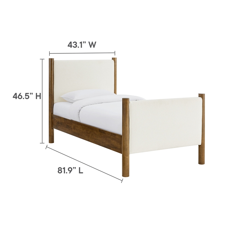 Maklaine Boucle Fabric Upholstered Twin Platform Bed in Feather Walnut