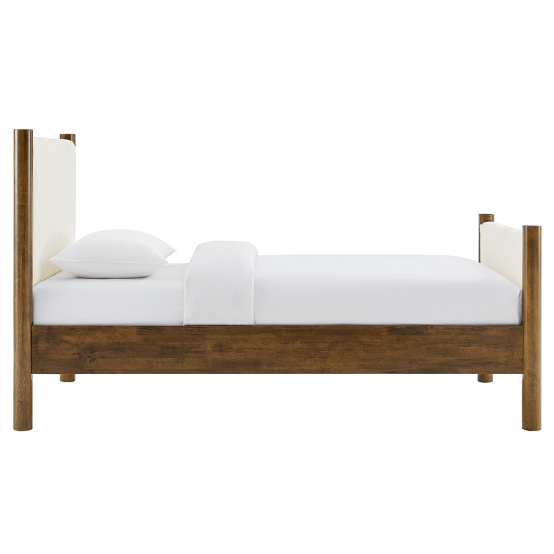 Maklaine Boucle Fabric Upholstered Twin Platform Bed in Feather Walnut