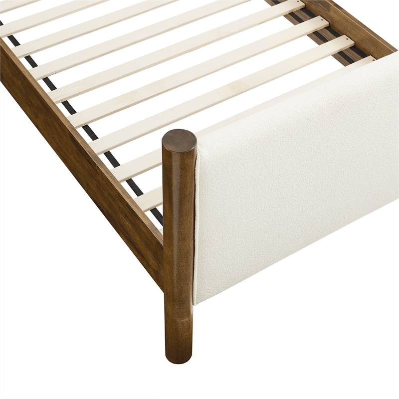 Maklaine Boucle Fabric Upholstered Twin Platform Bed in Feather Walnut