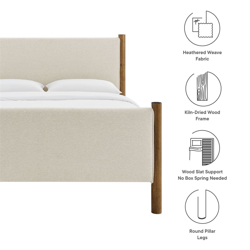 Maklaine Contemporary Upholstered Platform Bed in Ivory Walnut