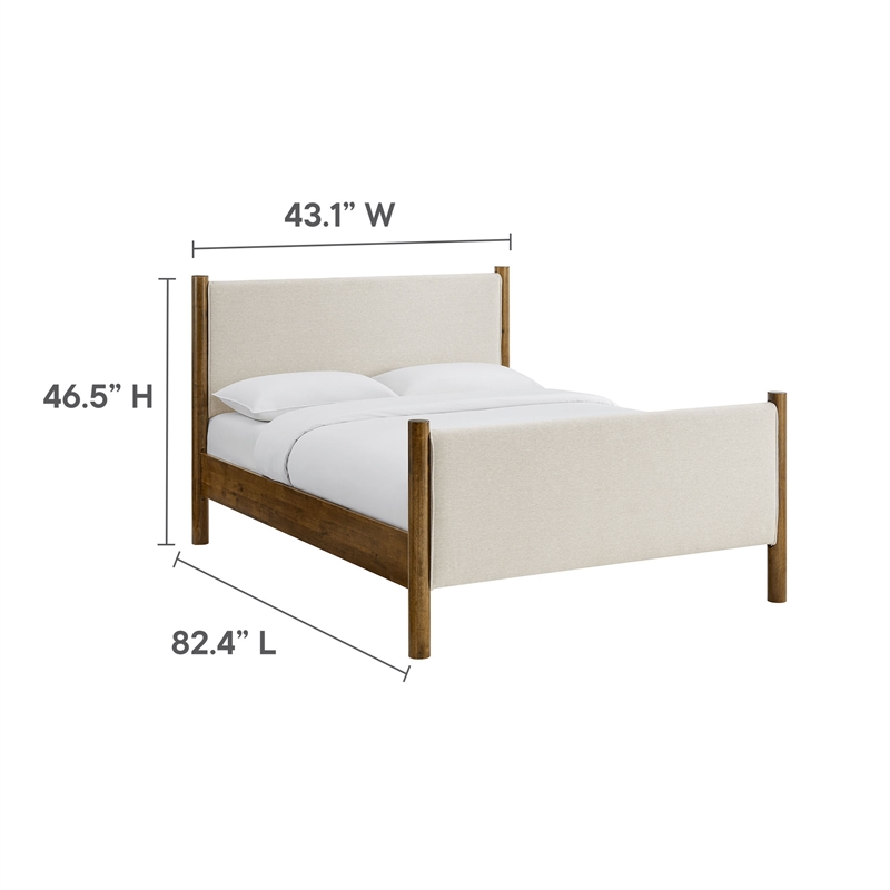 Maklaine Contemporary Upholstered Platform Bed in Ivory Walnut