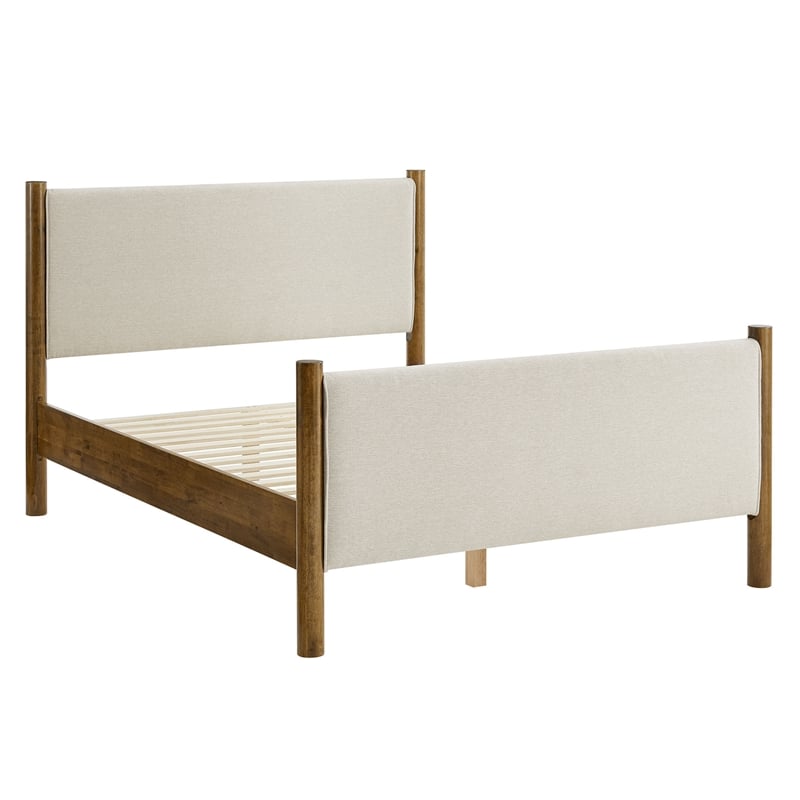 Maklaine Contemporary Upholstered Platform Bed in Ivory Walnut
