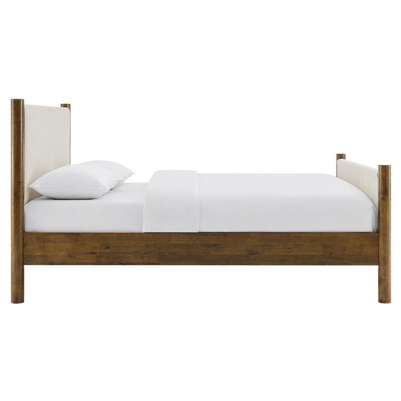 Maklaine Contemporary Upholstered Platform Bed in Ivory Walnut