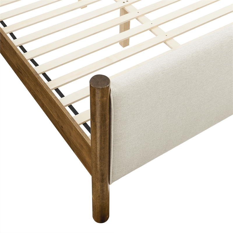 Maklaine Contemporary Upholstered Platform Bed in Ivory Walnut