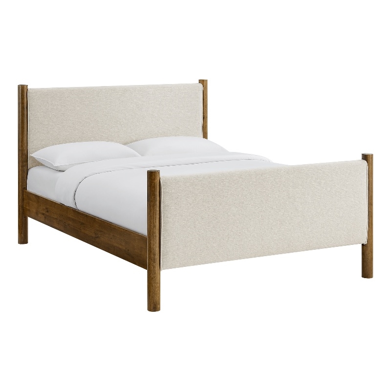 Maklaine Contemporary Upholstered Platform Bed in Ivory Walnut