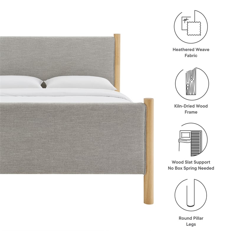Maklaine Contemporary Wooden Bed Frame Upholstered Platform Bed in Wheat Oak