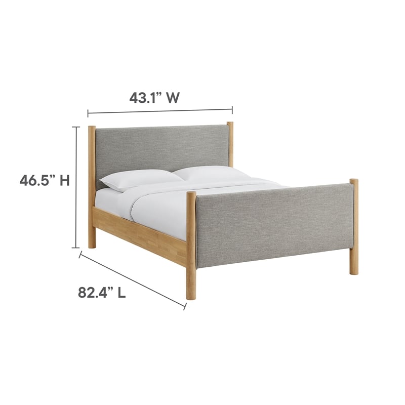 Maklaine Contemporary Wooden Bed Frame Upholstered Platform Bed in Wheat Oak