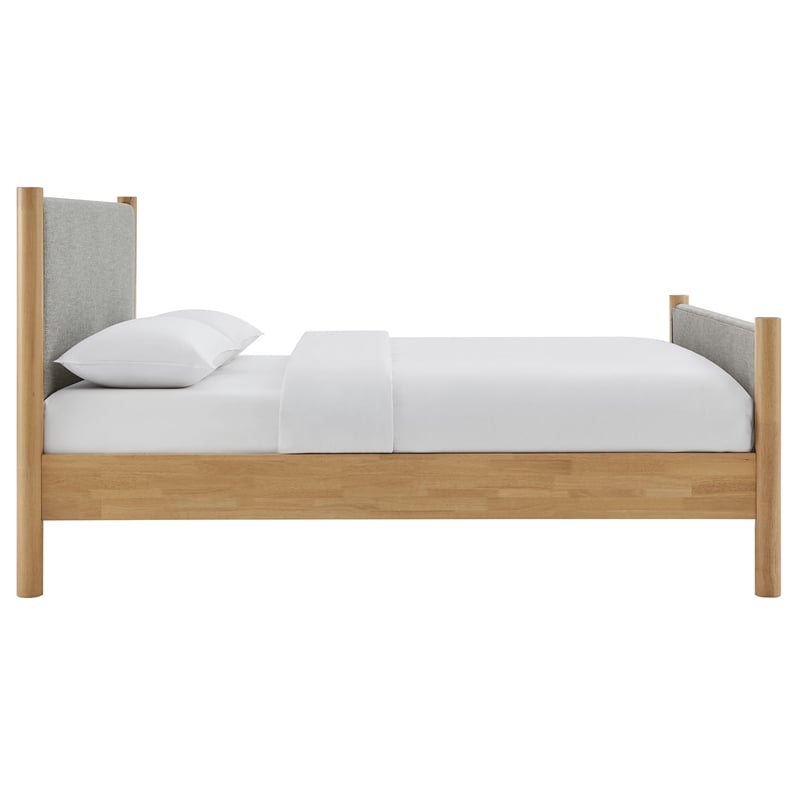 Maklaine Contemporary Wooden Bed Frame Upholstered Platform Bed in Wheat Oak