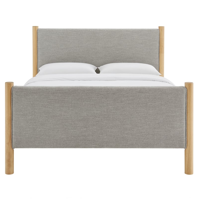 Maklaine Contemporary Wooden Bed Frame Upholstered Platform Bed in Wheat Oak
