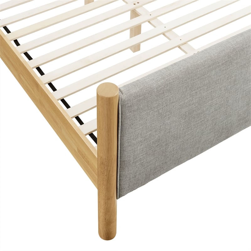 Maklaine Contemporary Wooden Bed Frame Upholstered Platform Bed in Wheat Oak