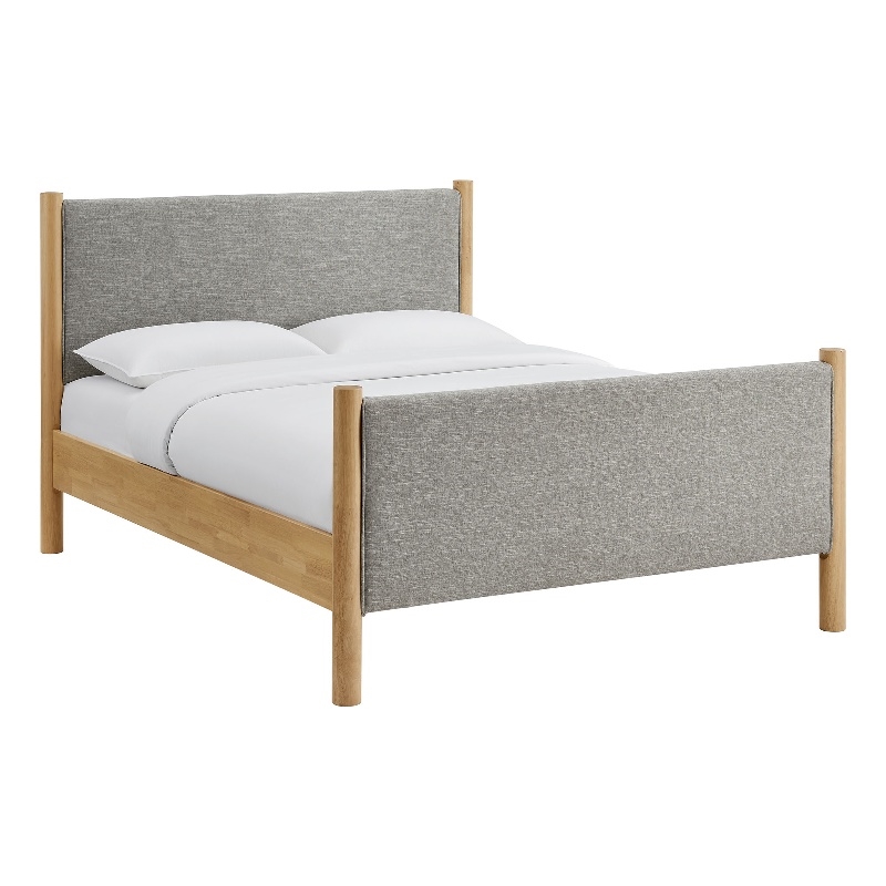 Maklaine Contemporary Wooden Bed Frame Upholstered Platform Bed in Wheat Oak