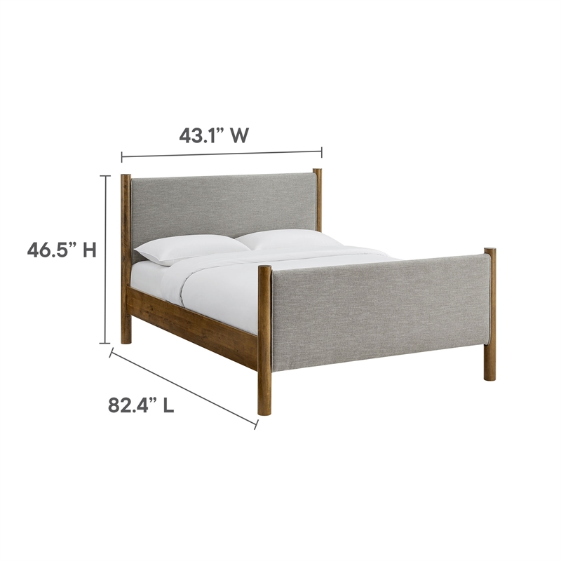 Maklaine Heathered Weave Fabric Upholstered Full Platform Bed - Wheat Walnut