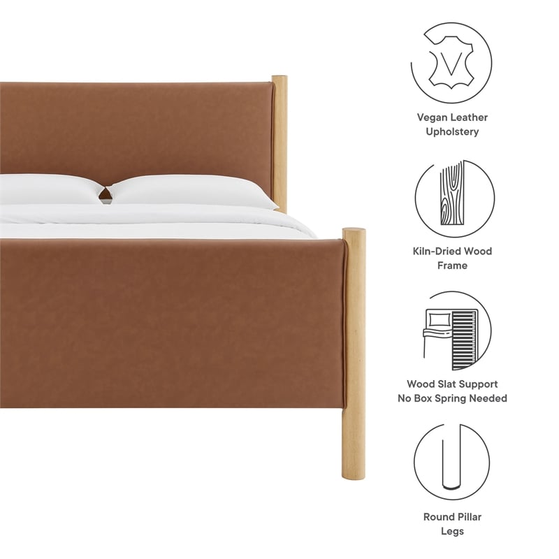 Maklaine Contemporary Wooden Bed Frame Upholstered Platform Bed in Tan Oak