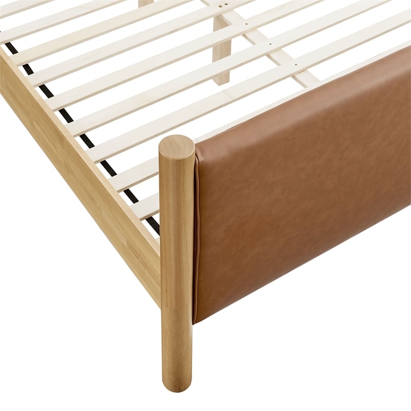 Maklaine Contemporary Wooden Bed Frame Upholstered Platform Bed in Tan Oak