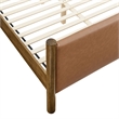 Maklaine Contemporary Upholstered Platform Bed in Tan Walnut