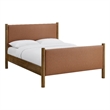 Maklaine Contemporary Upholstered Platform Bed in Tan Walnut