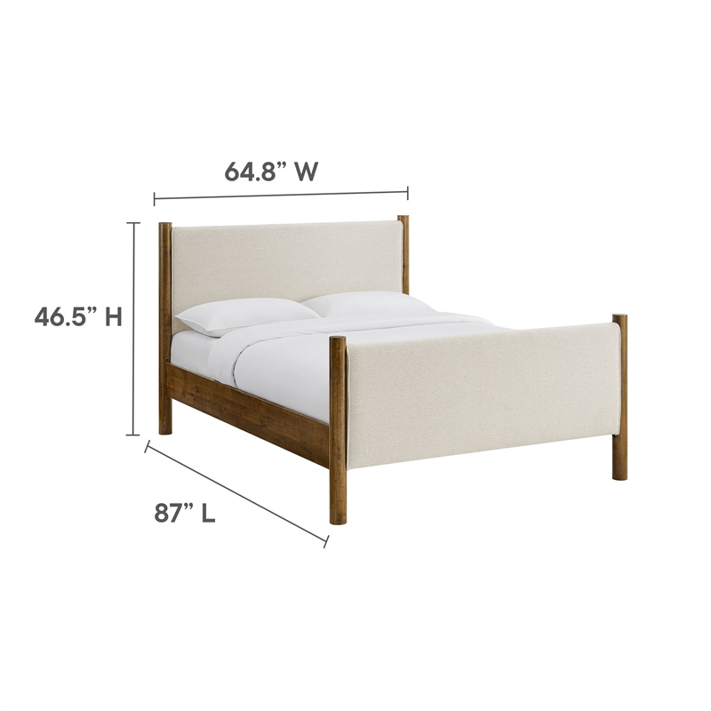Maklaine Contemporary Upholstered Platform Bed in Ivory Walnut