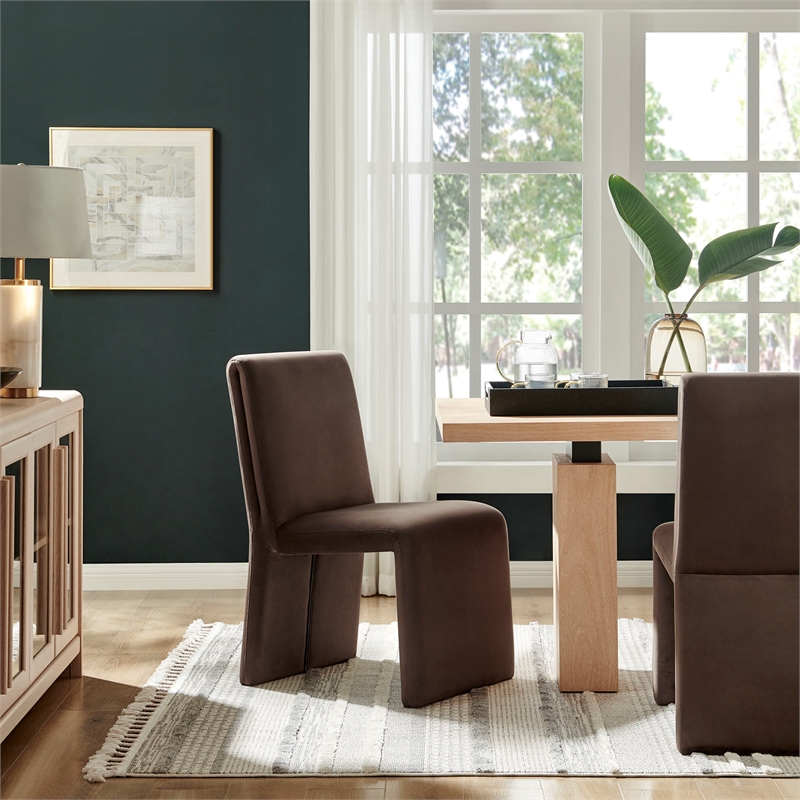 Maklaine Upholstered Performance Velvet Dining Side Chair in Chocolate