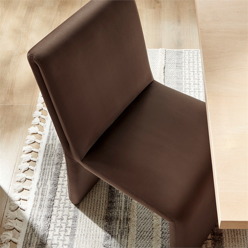 Maklaine Upholstered Performance Velvet Dining Side Chair in Chocolate