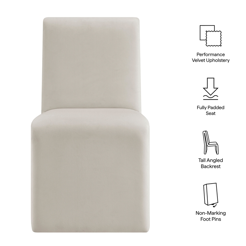 Maklaine Upholstered Performance Velvet Dining Side Chair in Alabaster