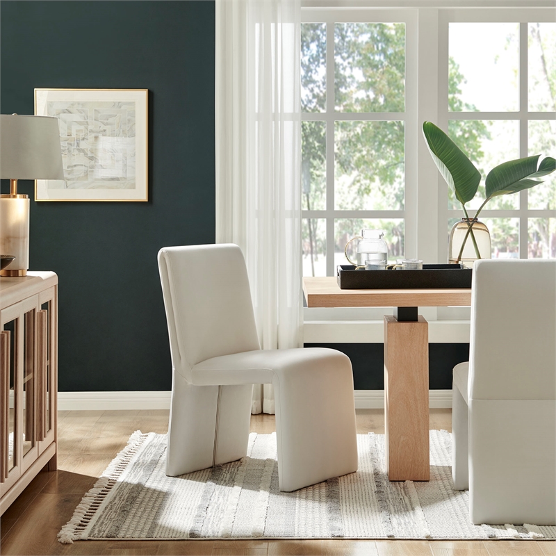 Maklaine Upholstered Performance Velvet Dining Side Chair in Alabaster