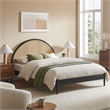 Maklaine Contemporary Rattan Cane Headboard Platform Bed in Black