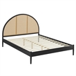 Maklaine Contemporary Rattan Cane Headboard Platform Bed in Black